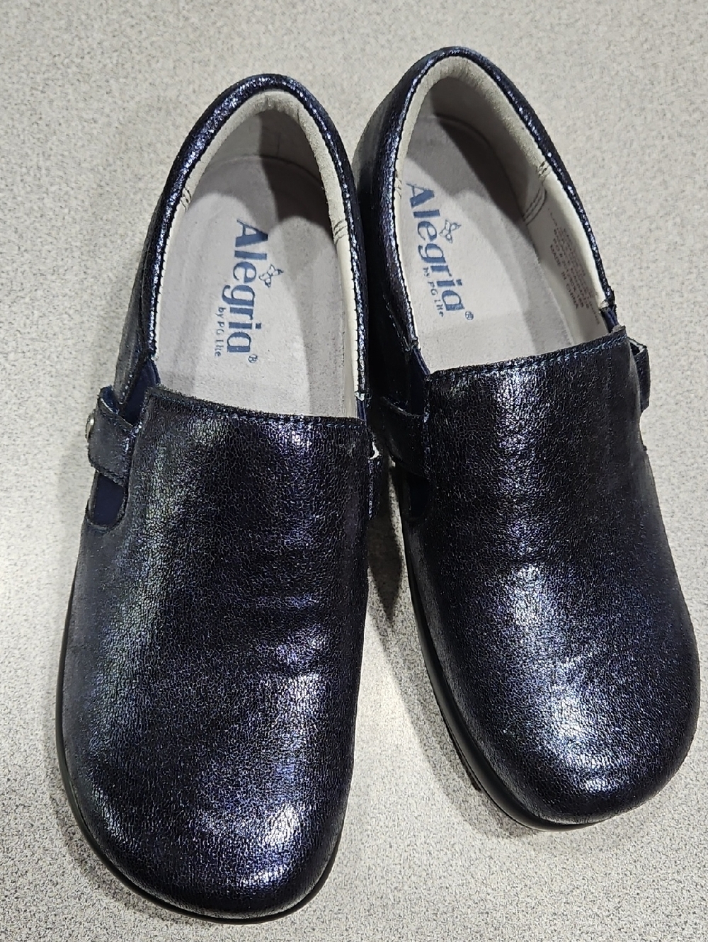 Alegria Metallic Navy Blue Slip-On Dress Shoes